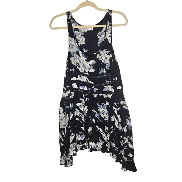 Free People Intimately Floral Lace‎ Trim Asymmetrical Hem Dress Black White S - Picture 1 of 9